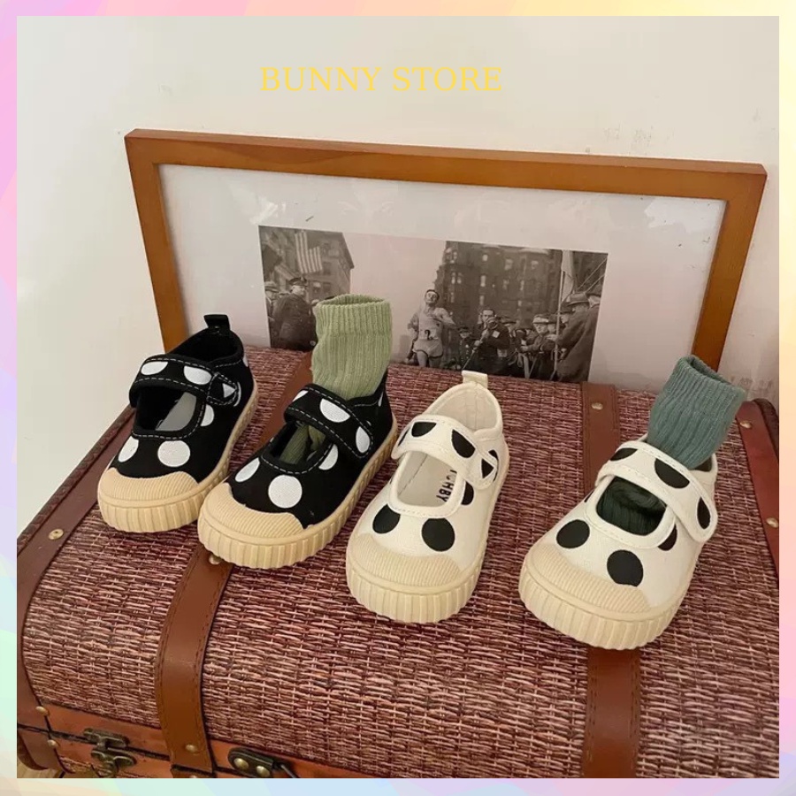 Giày vải canvas cho bé họa tiết chấm bi Bunny store, giày trẻ em gái đế mềm chống  trượt BN11