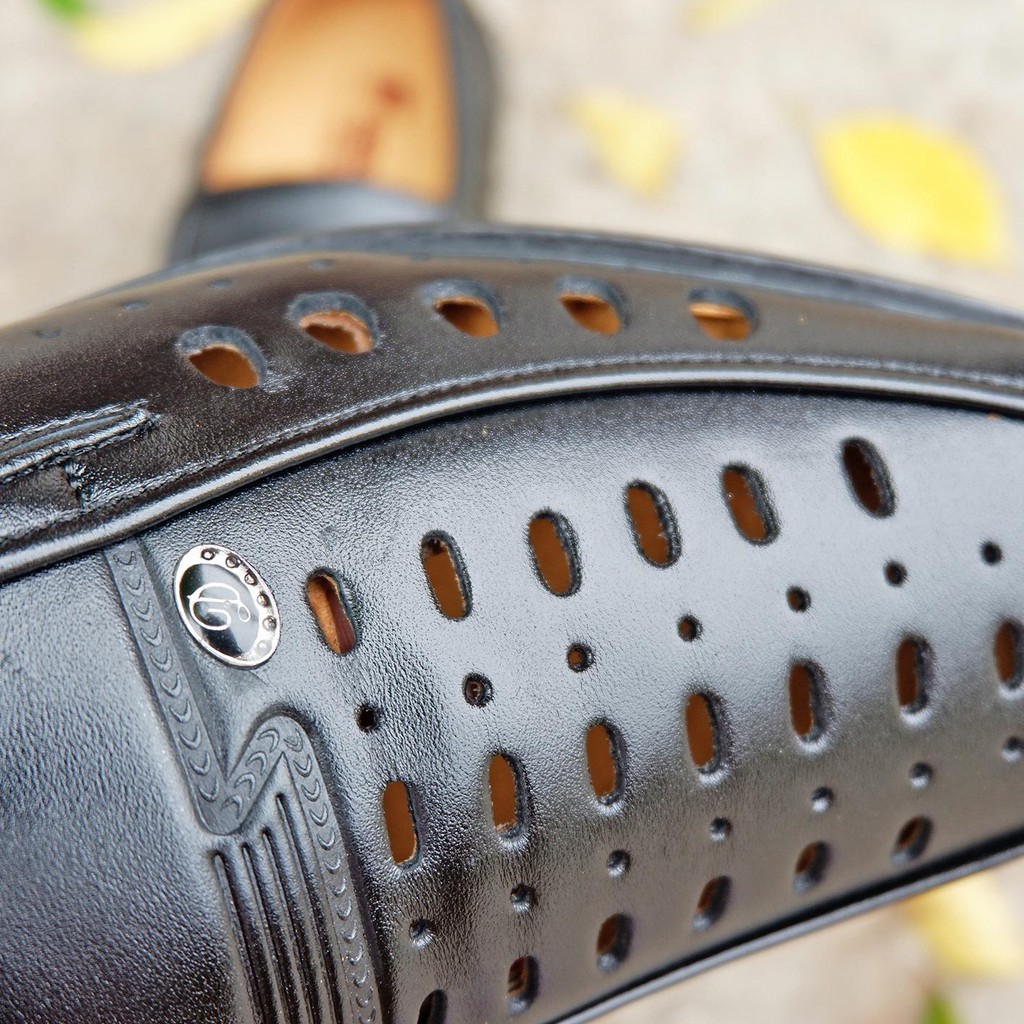 HCM-G4210 VNXK Giày da thật đục lỗ MÀU ĐEN- kiểu Giày lười công sở đứng đắn cho nam-  Dép rọ chống hôi chân