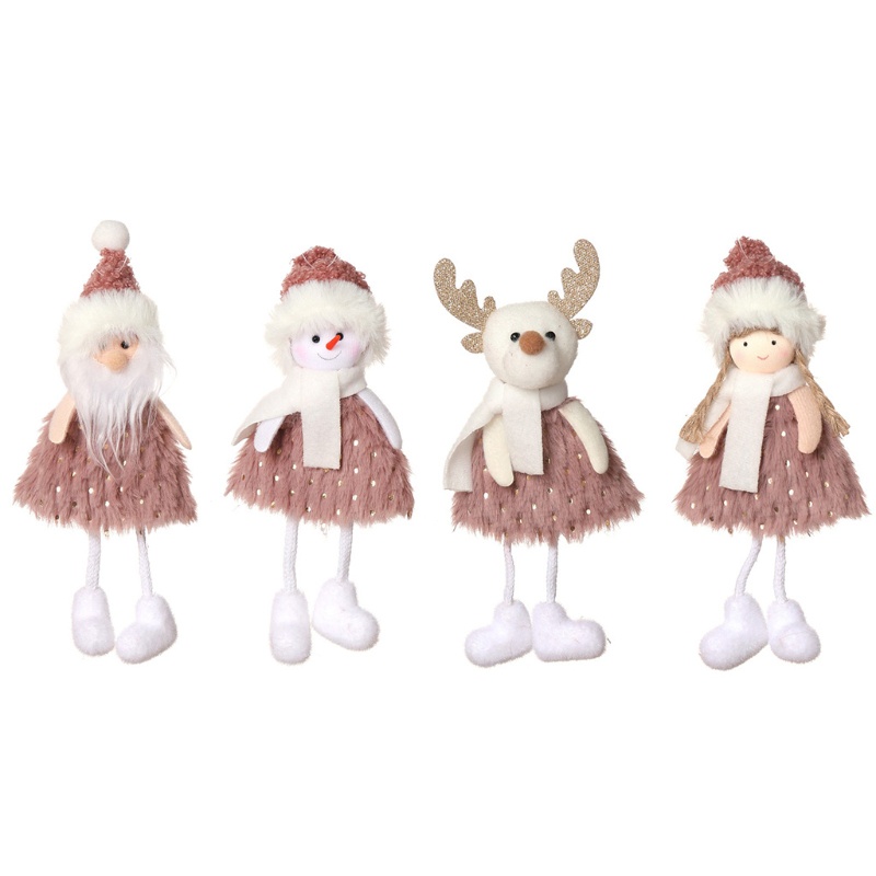 Set 4 Búp Bê Trang Trí Cây Thông Giáng Sinh Hình Ông Già Noel / Tuần Lộc / Người Tuyết / Bé Gái Dễ Thương