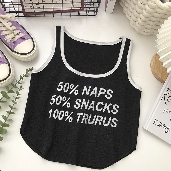 NUZIRO  Áo dệt kim  không tay dáng ôm in chữ phong cách Hàn Quốc dành cho nữ