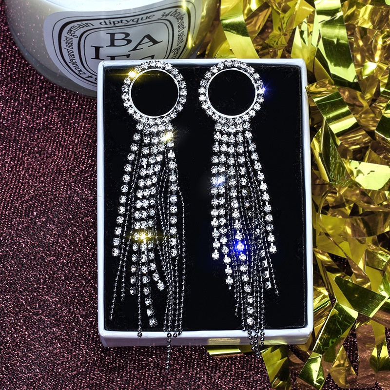 Đôi Khuyên Tai Dài Hình Tam Giác Đính Đá Thời Trang Cho Nữ