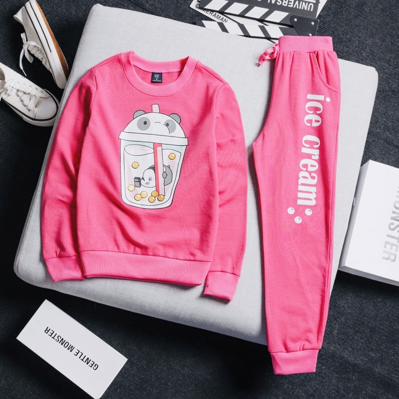 Bộ nỉ da cá bé gái size đại 15-39kg