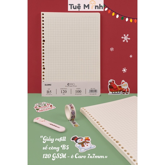 Giấy refill ruột sổ còng B5 Caro 7x7mm 100 tờ dày 120gsm Klong MS 552 làm binder