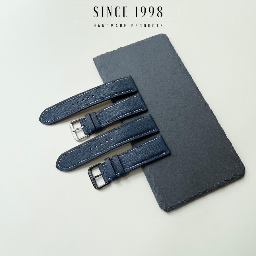 Dây Đồng Hồ Da Bò Nam 20mm 22mm, Da Thật, Handmade, Chống Nước, Chính Hãng, Màu Xanh Epsom, Bảo Hành 12 Tháng