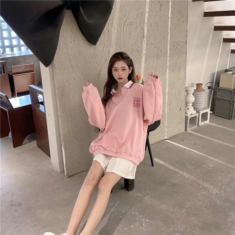 Áo Thun Polo Tay Dài Form Rộng Oversize Thời Trang Mùa Thu Hàn Quốc Mới