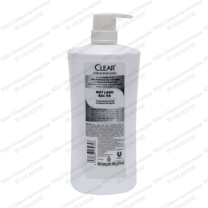 Dầu gội CLEAR bạc hà 880g