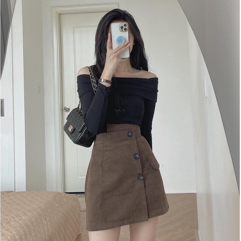 Áo trễ vai thời trang nữ chất liệu len gân | BigBuy360 - bigbuy360.vn