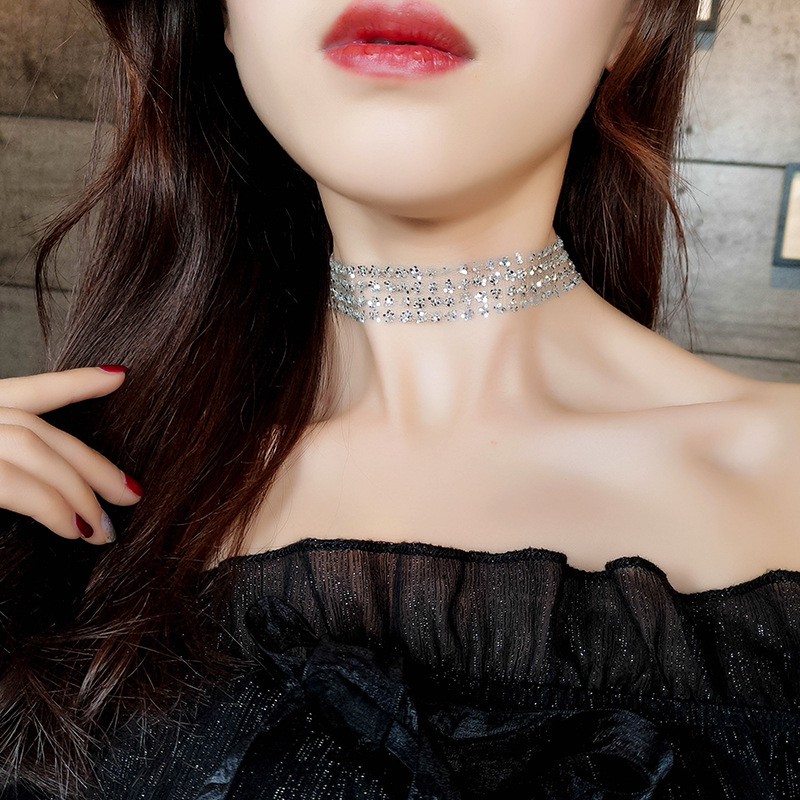 Thời trang vàng sequined bạc Colar Choker Necklace