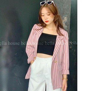 Áo vest nữ kẻ sọc 2 màu xanh - hồng kiểu hàn quốc siêu xinh