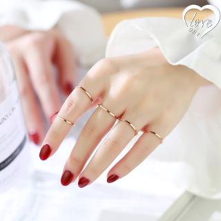 Set 5 Nhẫn Thép Titan Mạ Vàng Hồng 18k Không Phai Phong Cách Nhật Hàn