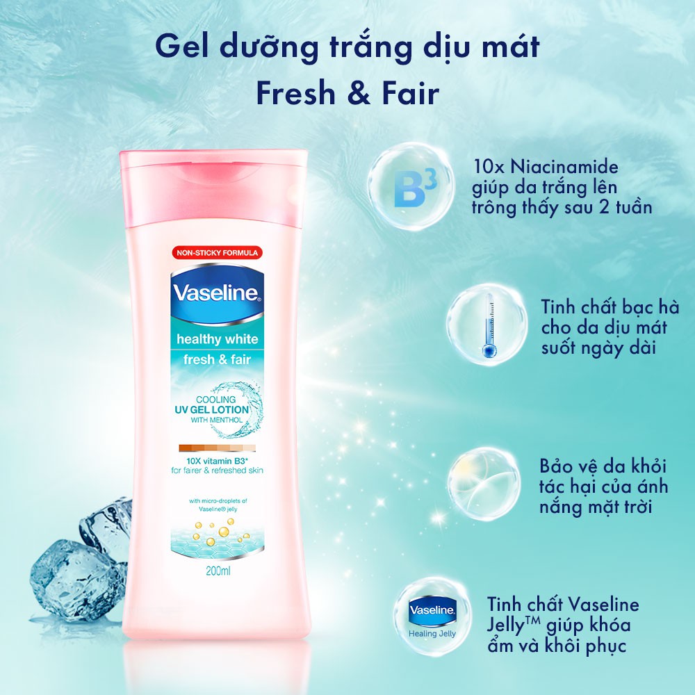 Gel dưỡng thể Dịu mát trắng da Vaseline 200ml