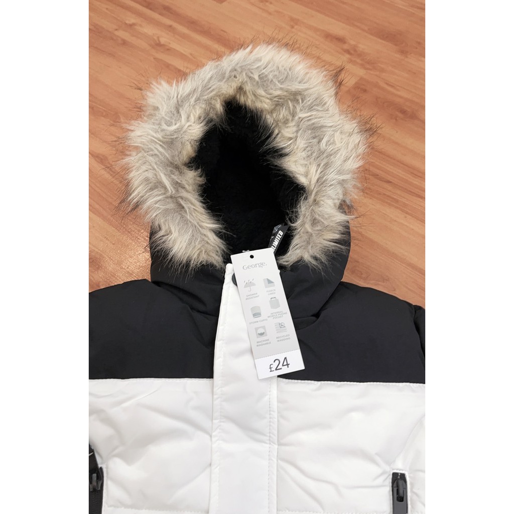 Áo phao Parka Geogre mũ lông màu trắng đen size lớn