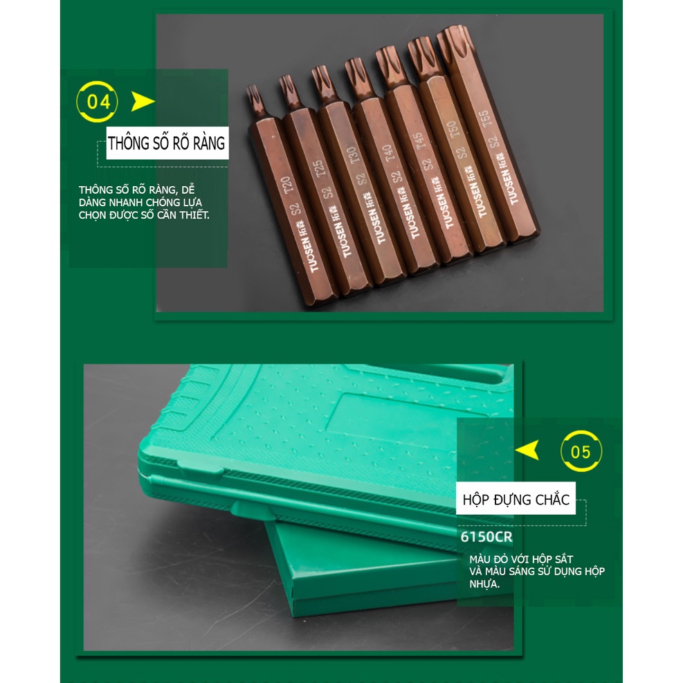 Bộ 40 đầu vít lục giác, hình sao ... các cỡ, Star Screwdriver Star Torx Socket Set - Một sản phẩm của TUOSEN
