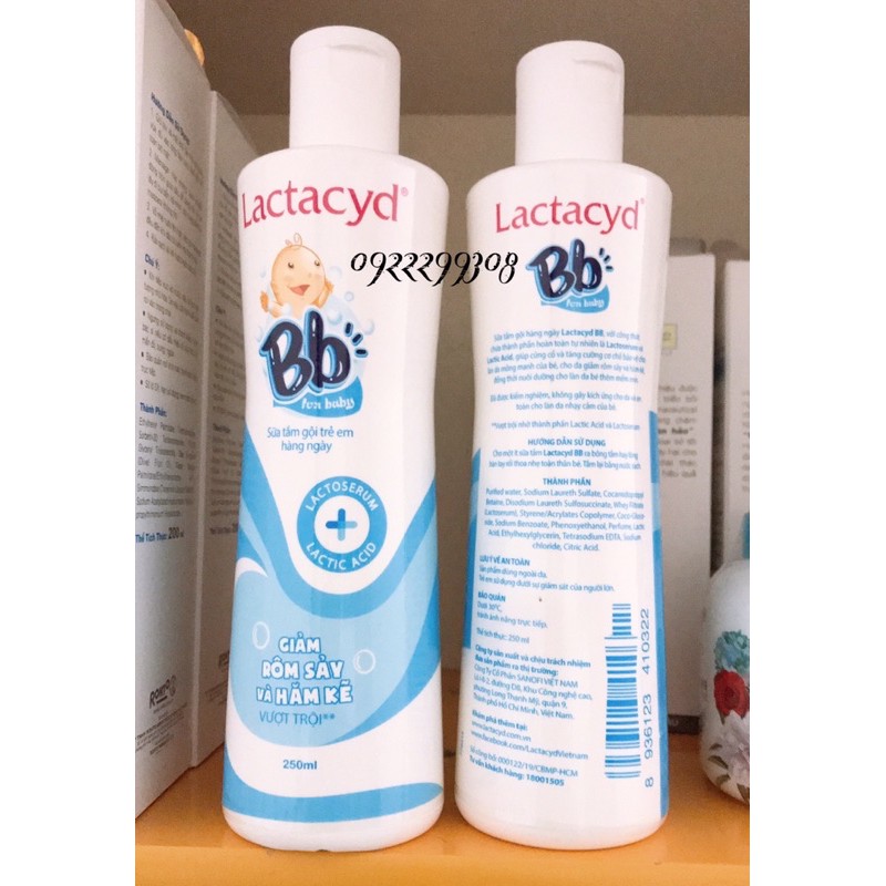 Sữa Tắm Gội Hằng Ngày Cho Bé Lactacyd BB - Giảm Rôm Sảy &amp; Hăm Kẽ (250ml)