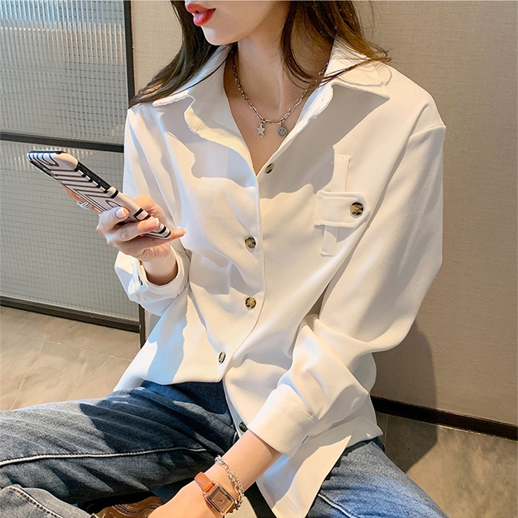 Áo Sơ Mi Tay Dài Dáng Rộng Màu Sắc Đơn Giản Thời Trang Cho Nữ