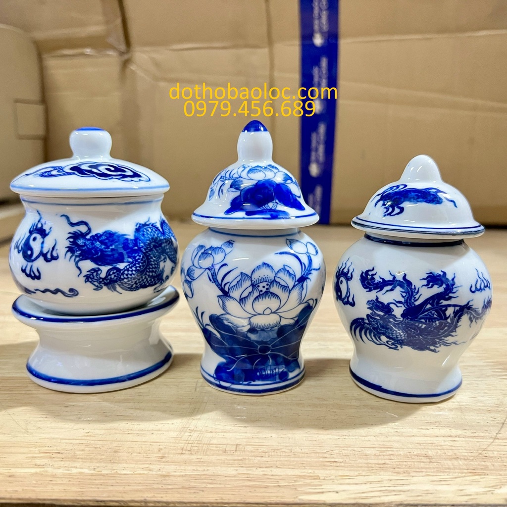 Hũ đựng muối gạo, đựng nước thờ cúng bằng sứ Bát Tràng hình hoa sen