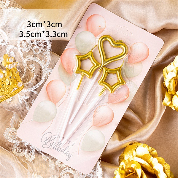 Set 3 nến tim + sao vàng - Phụ kiện trang trí bánh sinh nhật