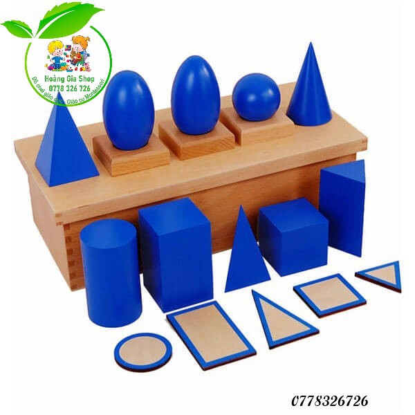 (Phiên bản quốc tế) Hộp khối hình học màu xanh kèm đế (Geometric Solids with Stand, Bases, and Box)