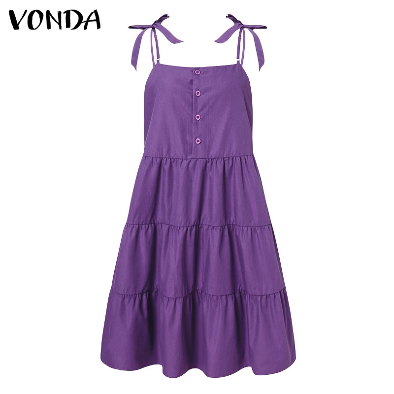 Đầm VONDA Hai Dây Đính Nút Thời Trang Quyến Rũ Thoải Mái Cho Nữ