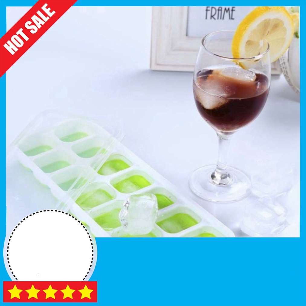 Khay Đá có nắp đậy Đậy Silicon 14 Viên, Khay Đựng Đá Tủ Lạnh, Làm Đá Thạch Kem giữ giàng Chống Mùi Tuyệt Đối