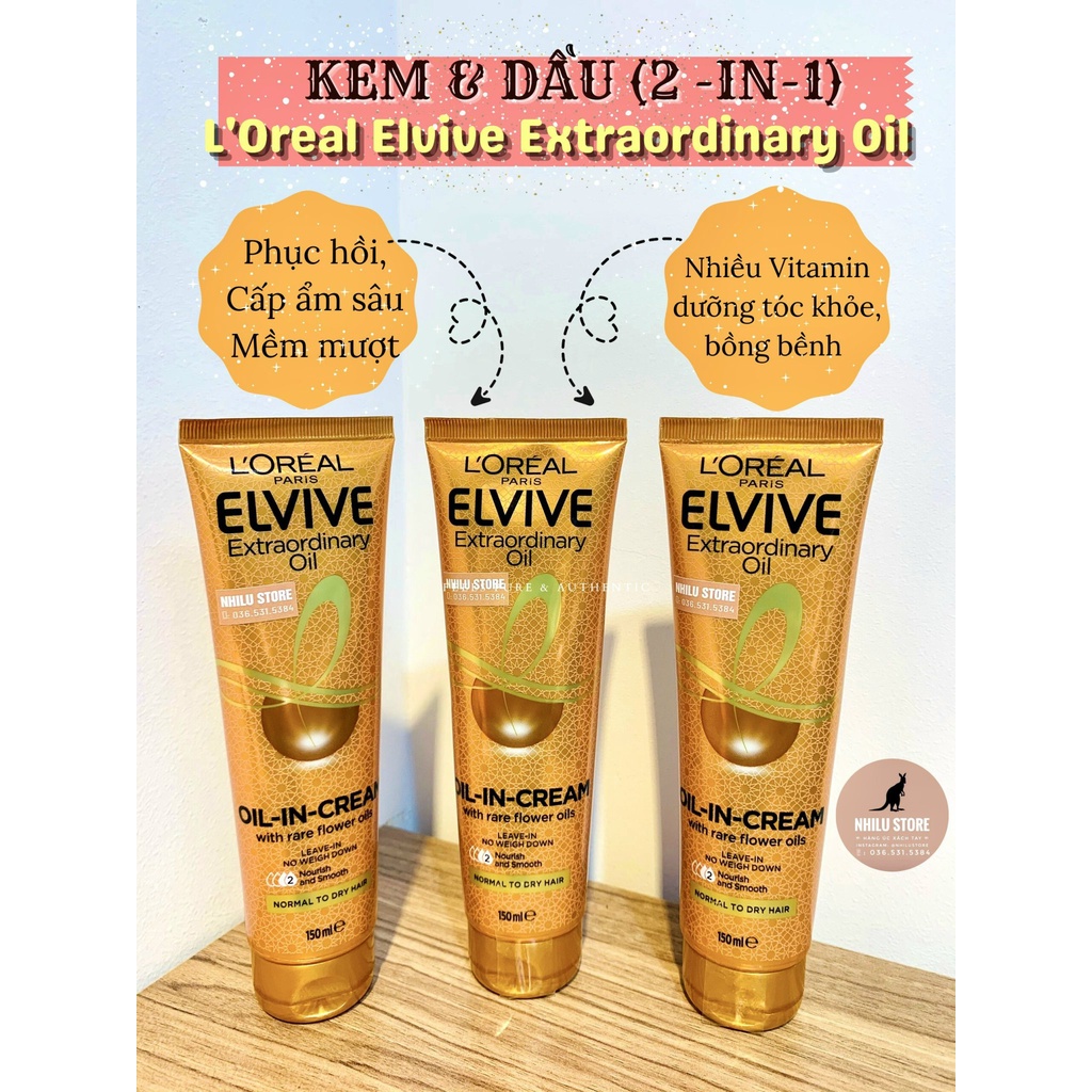 Kem & dầu dưỡng tóc L'Oreal Elvive Extraordinary Oil In Cream