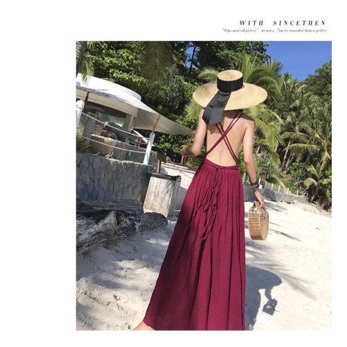 Đầm maxi đỏ 4 dây chéo lưng quyến rũ