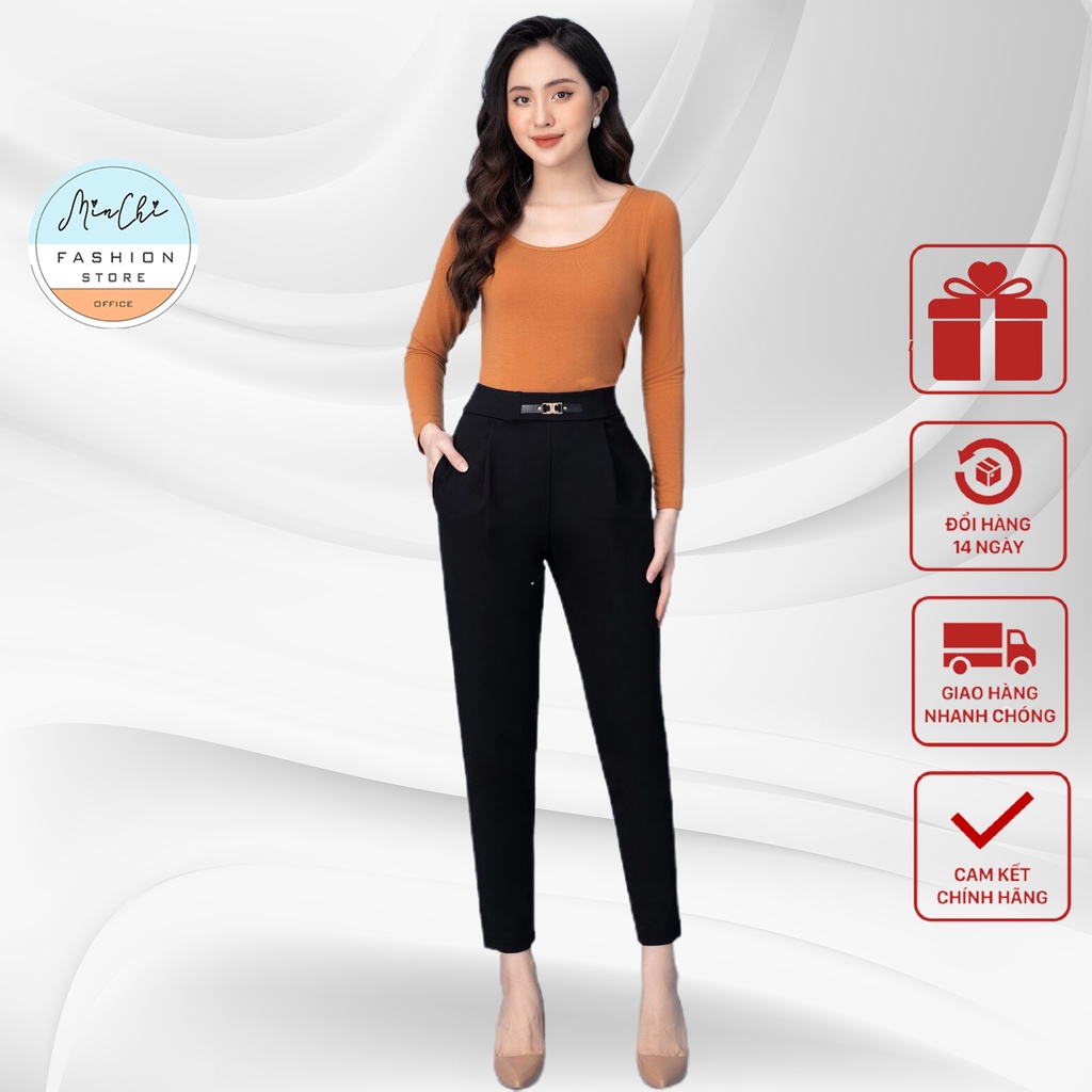 Quần Baggy Minchi Cạp Chun Chất Umi Đanh Mịn Lưng Cao Kiểu Dáng Công Sở Tôn Chiều Cao