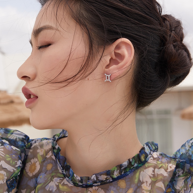 1 miếng Bông tai BAMOER bằng bạc 925 kiểu dáng chòm sao thời trang cho nữ