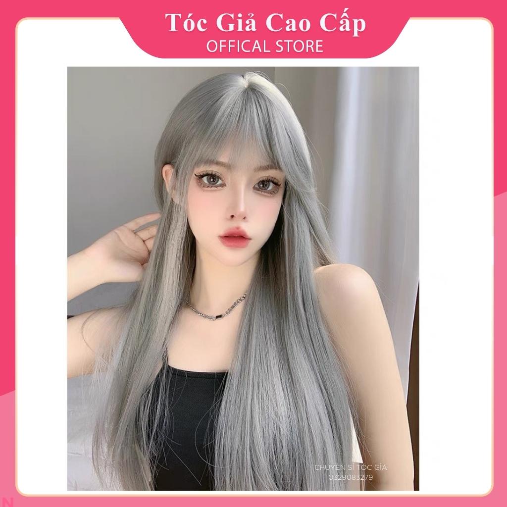 Tóc giả nữ nguyên đầu thẳng dài màu xám khói, tặng kèm lưới trùm wig, z7007