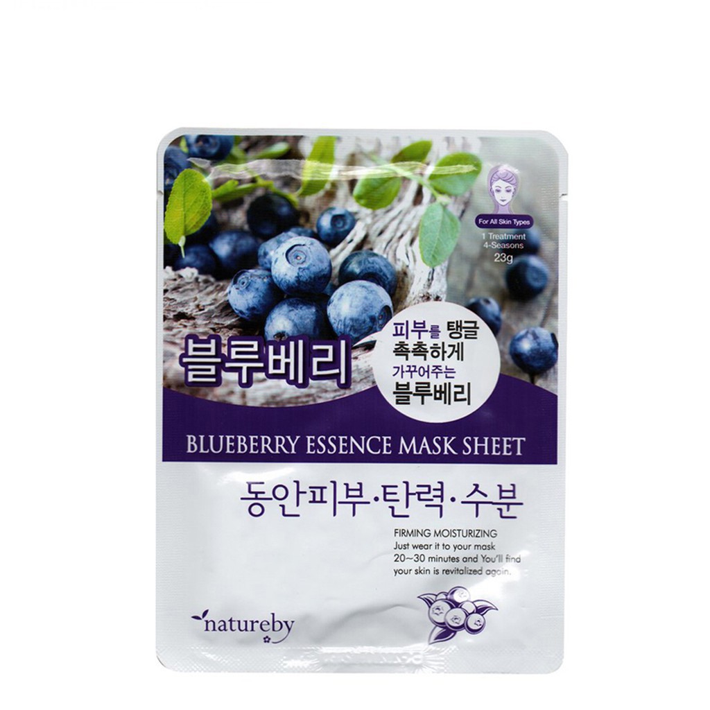 Mặt Nạ Việt Quất Blueberry Essence Mask Sheet dưỡng da chống lão hoá, săn chắc da, cấp ẩm - NATUREBY - HÀN QUỐC