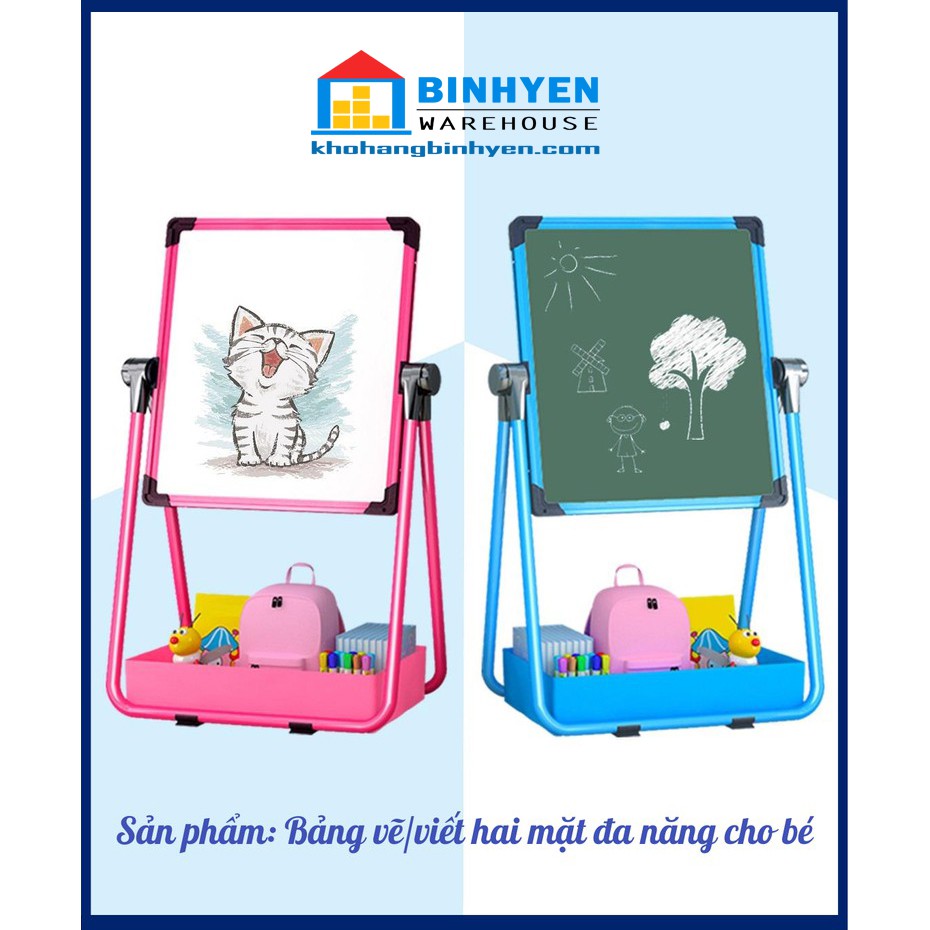 Bảng Vẽ Cho Bé, Bảng Viết Cho Bé, Bảng Vẽ Thông Minh 2 mặt Xoay 360 độ, Có Thể Điều Chỉnh Độ Cao, Kèm Phụ Kiện Phấn Bút