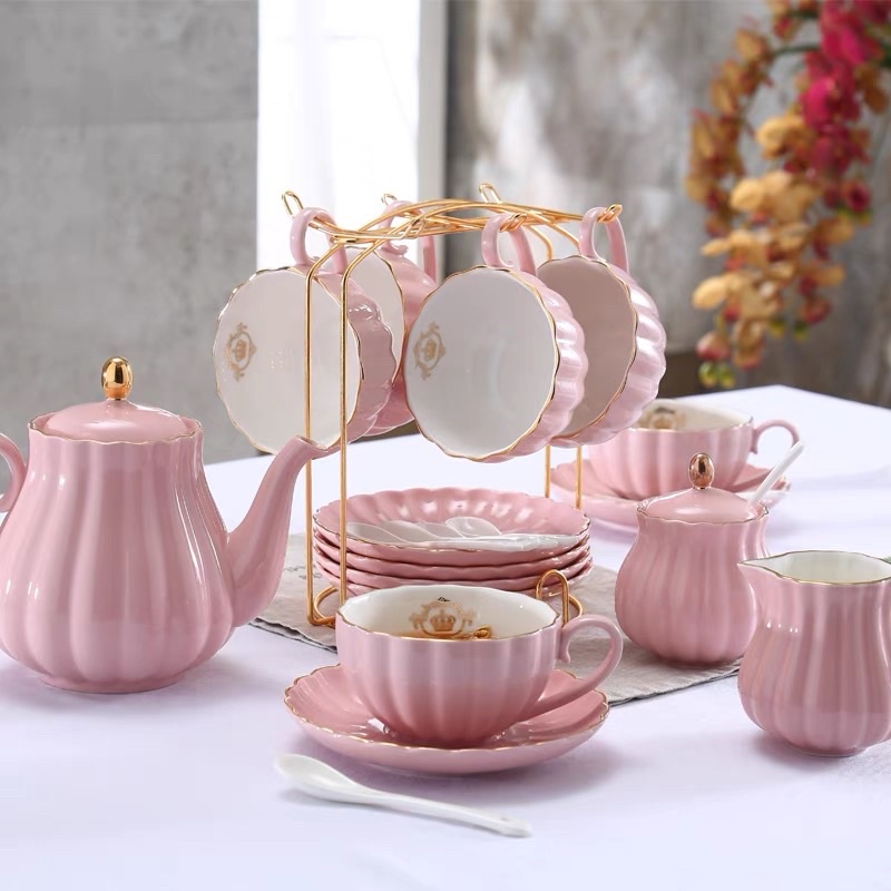 Bộ Ấm Chén Pha Trà, Cà Phê Họa Tiết Múi Màu Sắc Trang Nhã