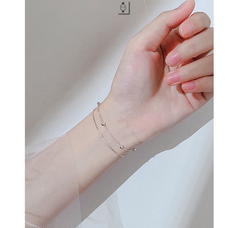 Vòng tay bạc ý 925 bi tròn 2 lớp lắc tay nữ