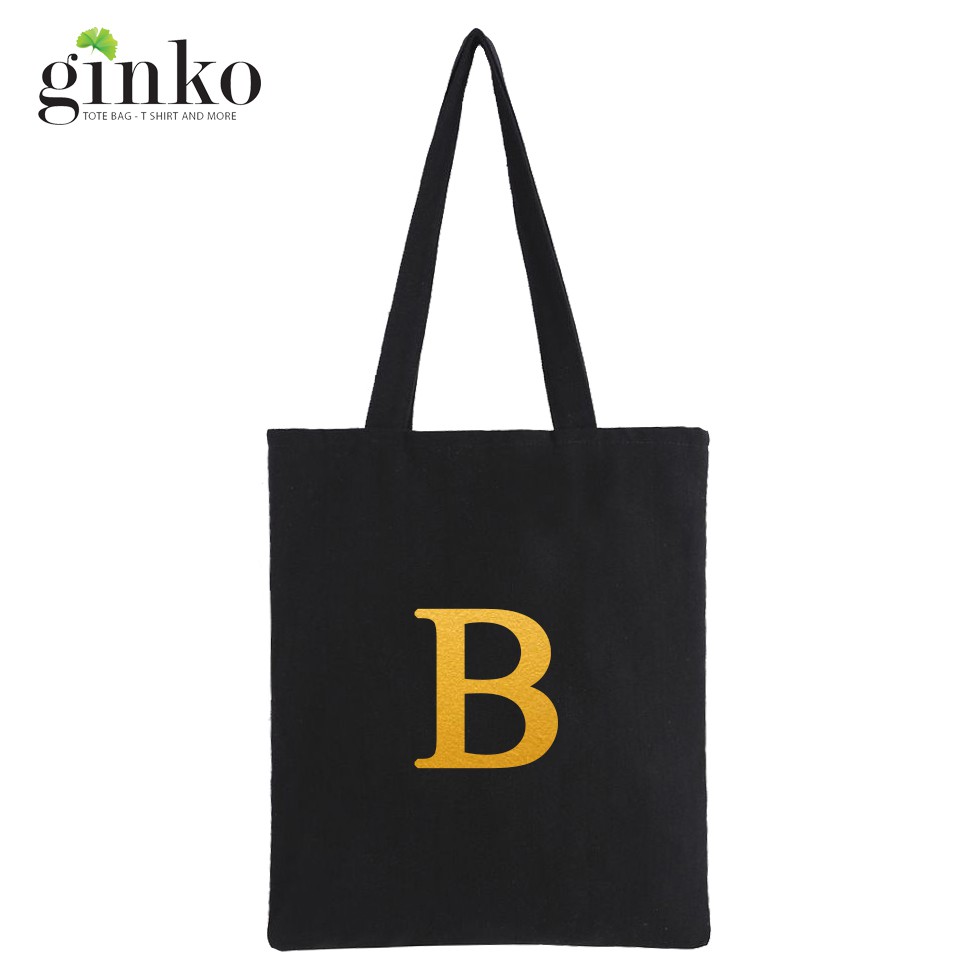 Bộ sưu tập túi vải tote Ginko dây kéo in 26 chữ cái A đến Z