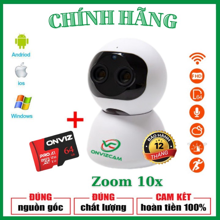 Camera carecam mini trong nhà kết nối wifi, xem trên điện thoại, Siêu nét, chính hãng ONVIZCAM RB20-ZOOM 10X/2.0MP