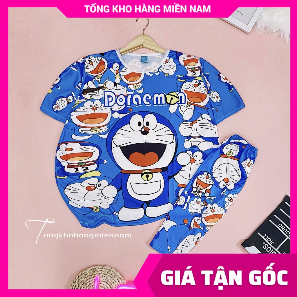 Đồ bộ quần lửng cho bé mặc nhà size đến 70kg chất thun mềm mát in hình doremon kitty hoạt hình dễ thương DBRBL FULL SIZE