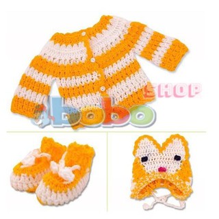Set áo len kèm bao tay + nón Gấu cho bé sơ sinh_bobo