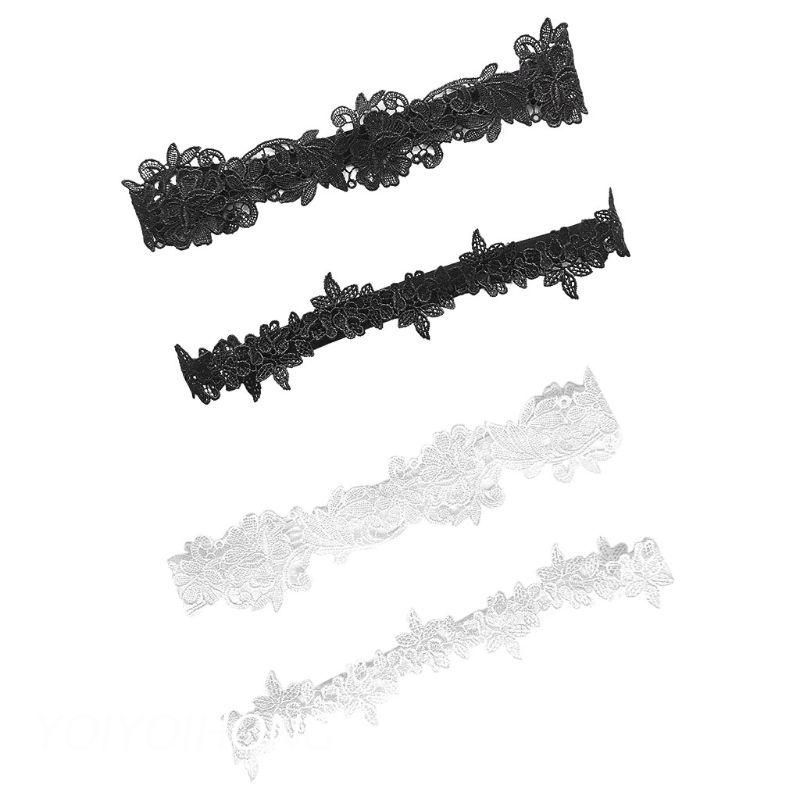 Set 2 Vòng Ren Đeo Đùi Màu Trắng / Đen Thêu Hoa Dành Cho Cô Dâu