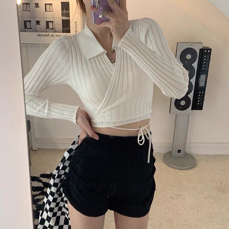 ÁO CROPTOP THUN LEN ĐŨA THẮT DÂY EO