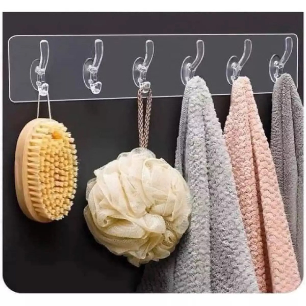 Thanh Treo Đồ Dán Tường 6 Móc KUNBE, Móc Dán Tường Siêu Sính, Chịu Lực Tốt - Loại 1 Có Vỉ