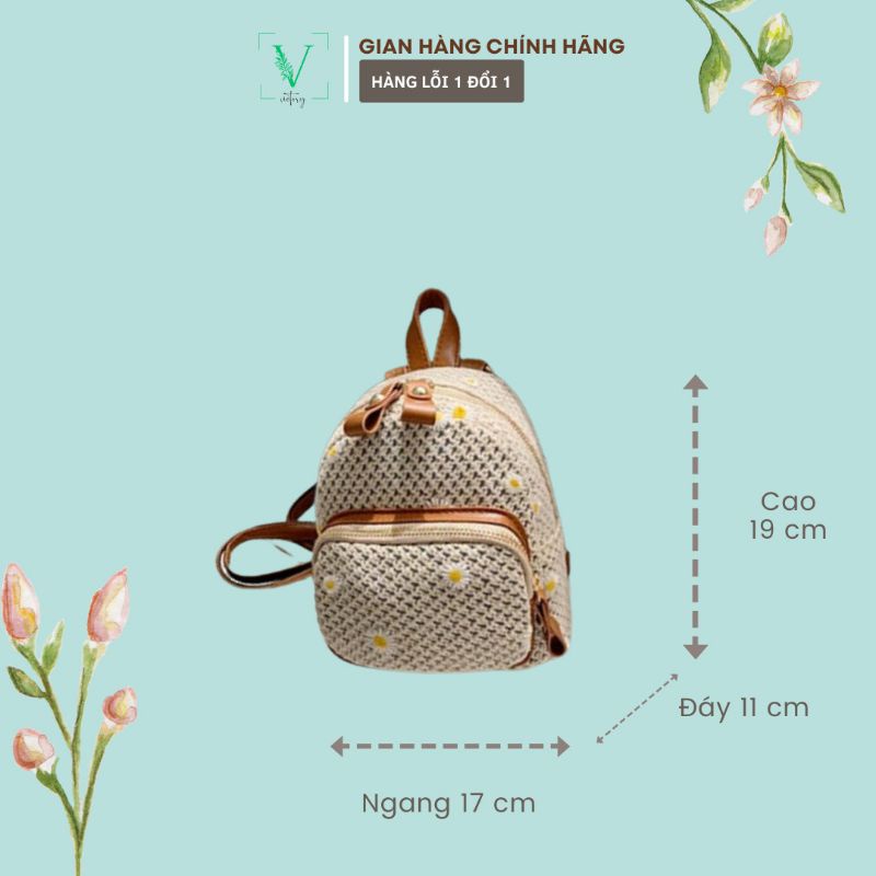 Balo Mini Cói Thêu Hoa Cúc, Thời Trang Cute Dành Cho Nữ, SKU: 258, VICTORY