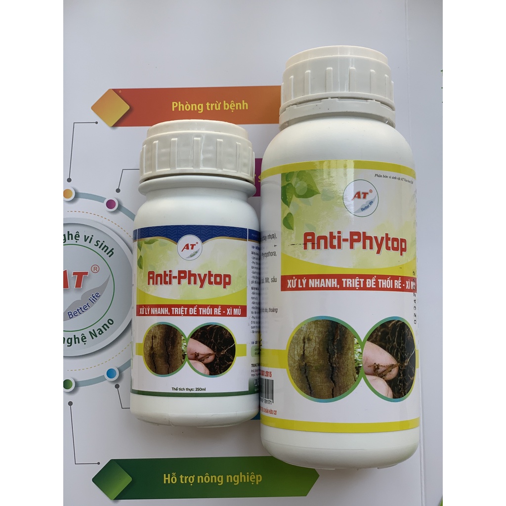 Chế phẩm sinh học trừ nấm bệnh trừ thối rễ, xì mủ, chảy nhựa trên sầu riêng, mít, bưởi - AT Anti Phytop 500ml