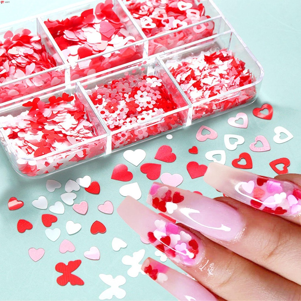 [Hàng mới về] Hộp kim sa dán trang trí móng tay nghệ thuật DIY kiểu dáng trái tim lấp lánh thời trang