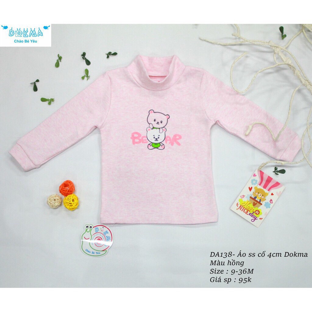 Dokma - Áo dài tay cotton len cổ 4cm cho bé từ 6-12m DA138