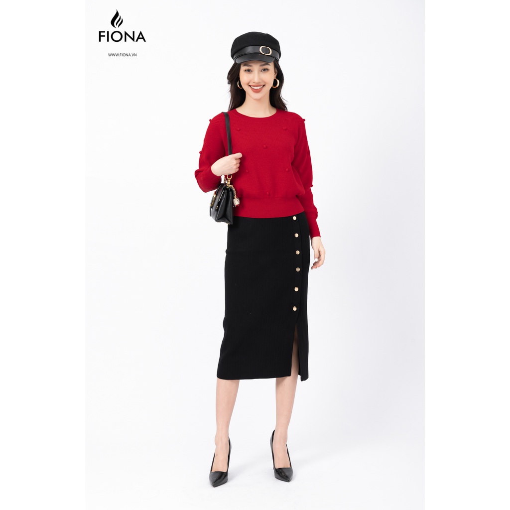 Áo len nữ tay dài FIONA, áo len nữ thu đông cổ tròn, bo gấu thân trước đính bông F851726
