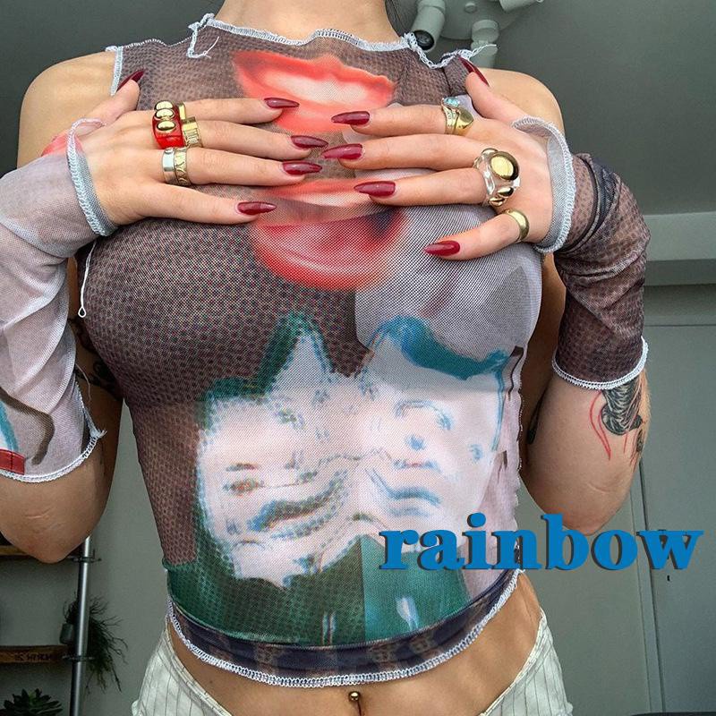 Áo Lửng Hai Dây Cổ Tròn In Hoa Màu Cầu Vồng Thời Trang Mùa Hè Cho Nữ | BigBuy360 - bigbuy360.vn