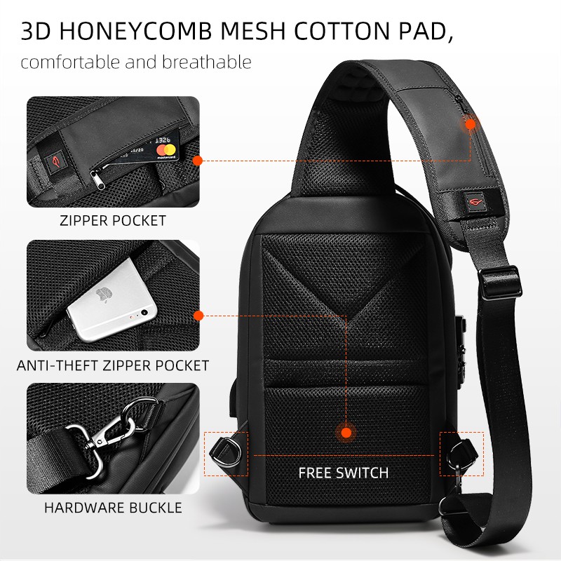 Fenruien Men New Trendy Crossbody Bag USB Charging Water Resistant Men's Shoulder Bag Short Trip Bag Fashion Daily Travel School Shoulder Bag | BigBuy360 - bigbuy360.vn