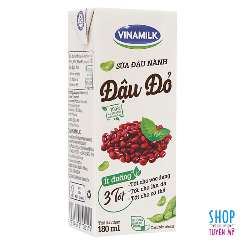 Sữa đậu nành đậu đỏ Vinamilk - hộp 180ml