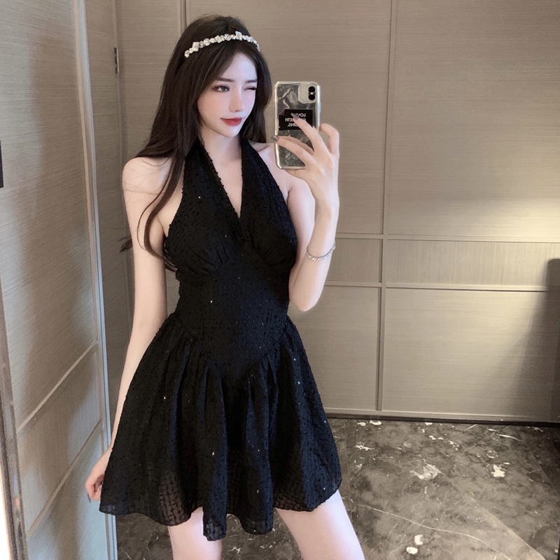 Jane Đầm yếm ôm eo phong cách châu Âu lấp lánh Bling Bling