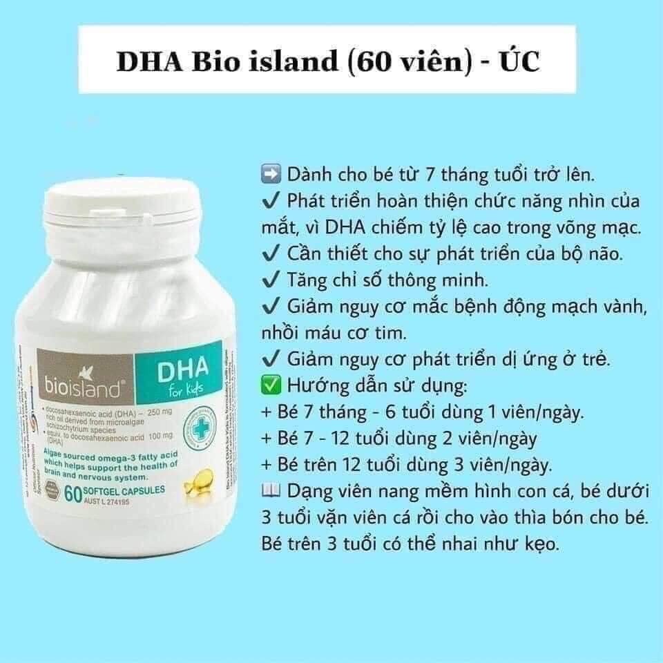 DHA bioisland lọ 60 viên cho bé từ 7 tháng tuổi ( úc). Dha cho bé yêu nhanh nhẹn và thông minh.